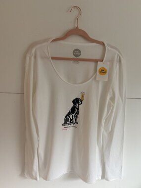 Life is Good Woman Dog Best Friend Long Sleeve Smooth White Tee/Top Size Large